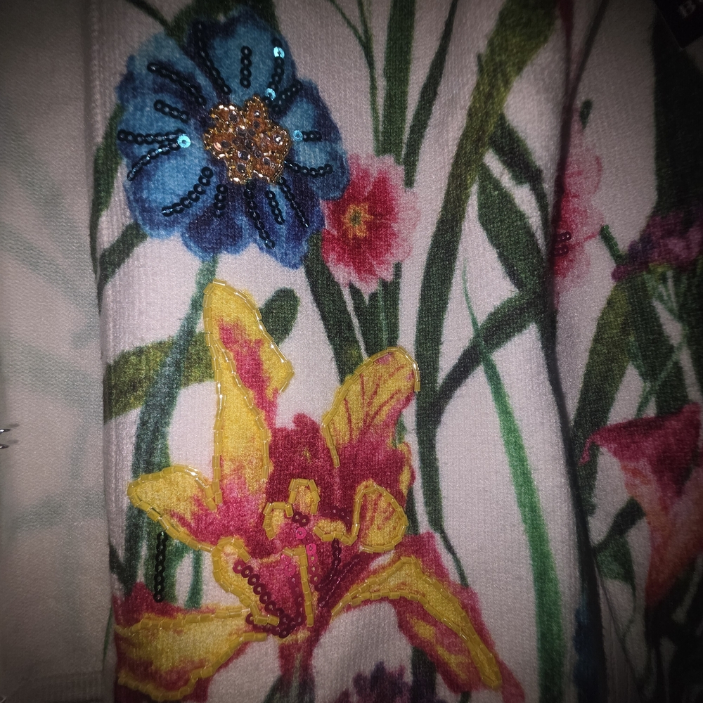 Boston Proper Floral Cardigan - White, Purple, Green, Blue, Yellow - Picture 5 of 10